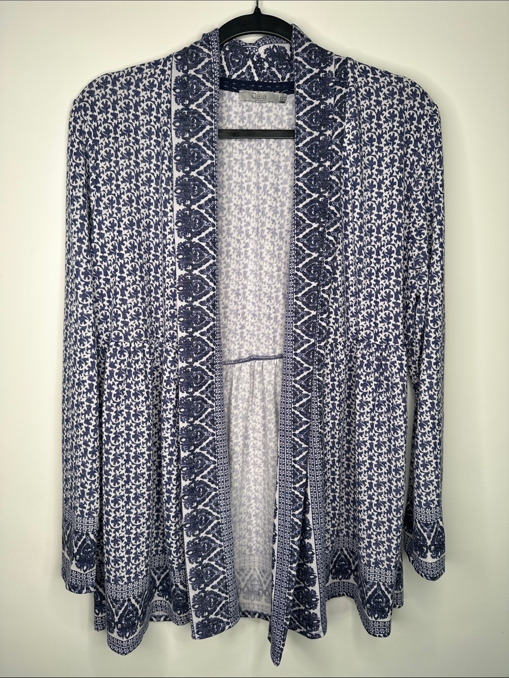 Dalia blue and white boho-patterned open front cardigan size XL - Picture 1 of 16